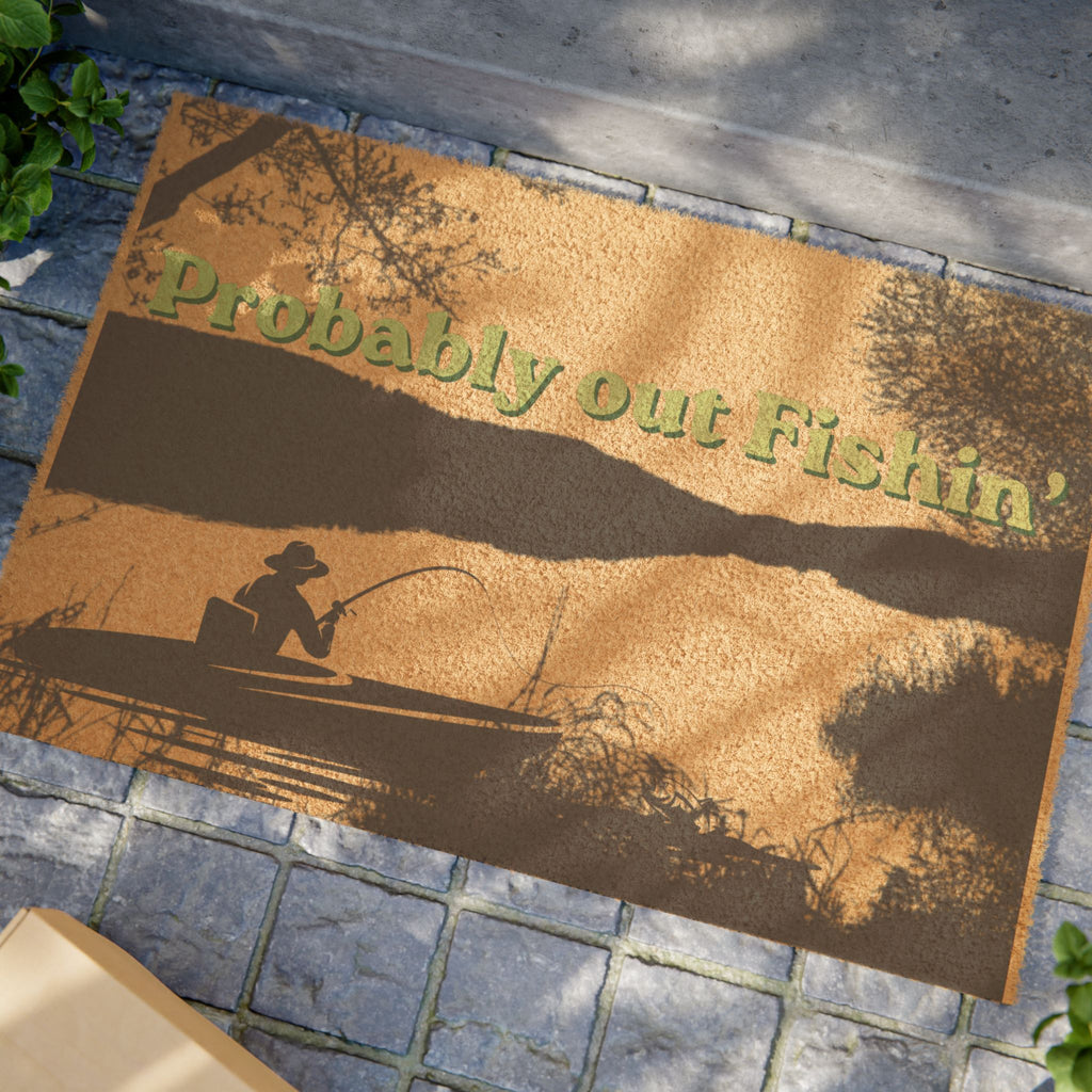 Doormat — "Probably out Fishin'" Lake Fishing Welcome Mat