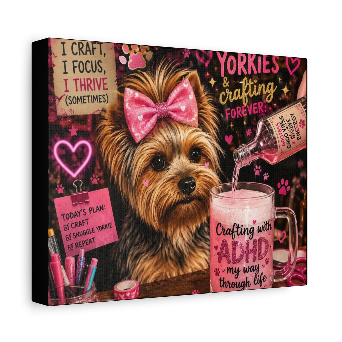 Yorkie Crafting Canvas Wall Art — "Crafting with ADHD" Matte Stretched Canvas