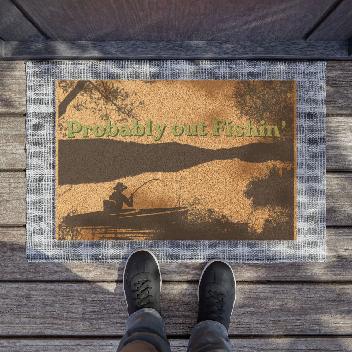 Doormat — "Probably out Fishin'" Lake Fishing Welcome Mat